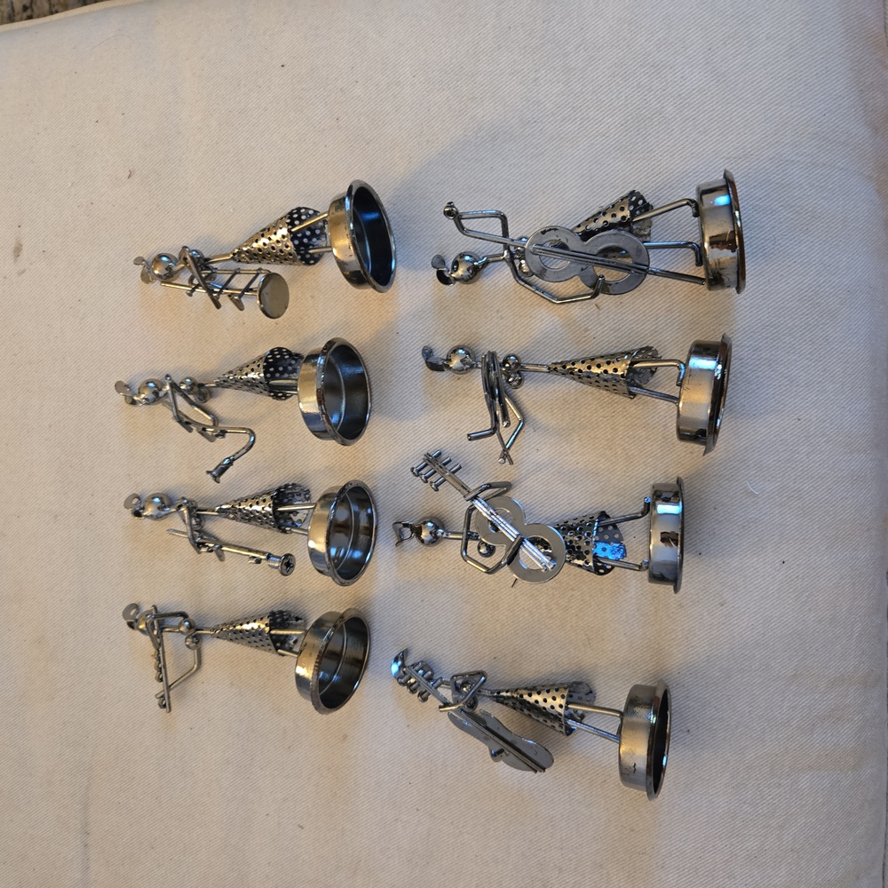 Silver Metal Musician Figurines Set Of 8
